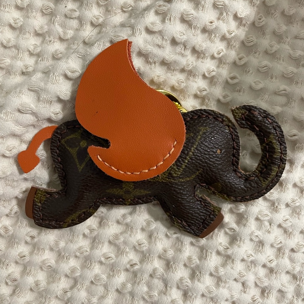 Upcycled LV Elephant Shaped Keychain with Orange